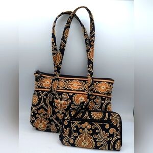 Vera Bradley Caffe Latte Pattern Small Tote Bag and Wallet